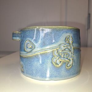 Handcrafted Blue and Green Ceramic Seafood Soup Cup Mug